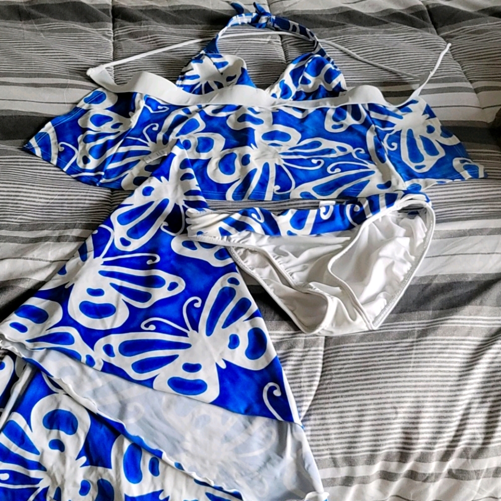 Blue and White Swimsuit with wrap